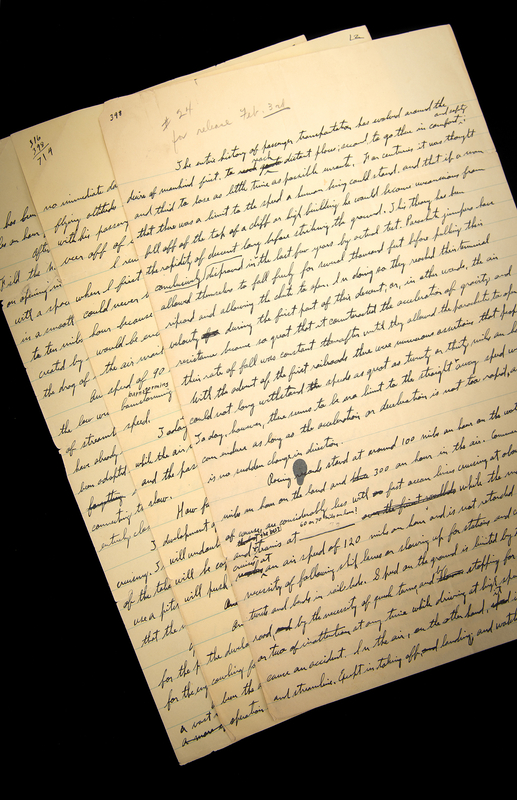 Lot 381 Charles Lindbergh Handwritten New York Times Manuscript on Advances in Air Travel: 