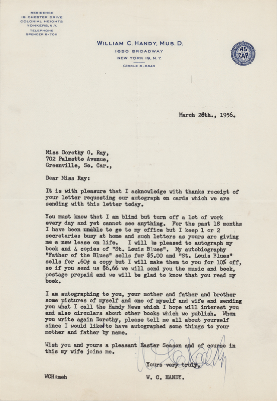 Lot 523 W. C. Handy Typed Letter Signed: 