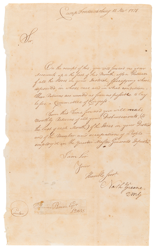 Lot 272 Nathanael Greene Rare War-Dated Letter Signed as Quartermaster General