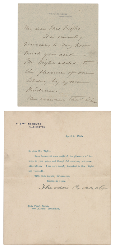 Lot 110 Theodore and Edith Roosevelt (2) Letters Signed as President and First Lady