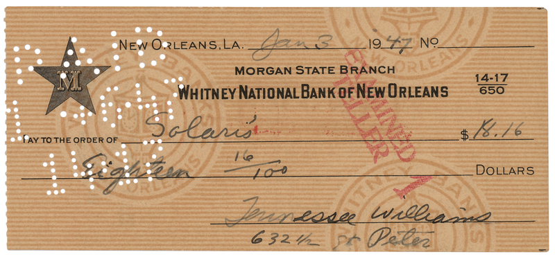 Lot 480 Tennessee Williams Signed Check