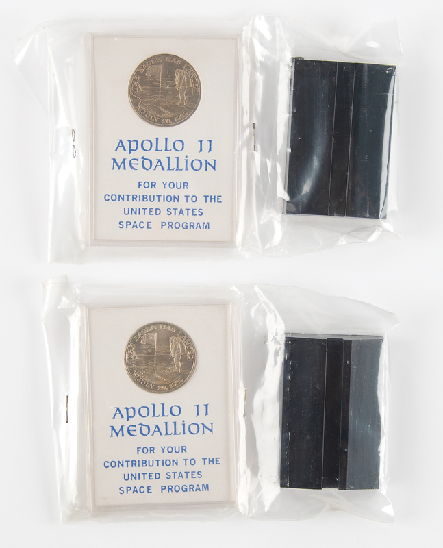 Lot 390 Apollo 11 Manned Flight Awareness Medallions (2), Minted with Flown Metal