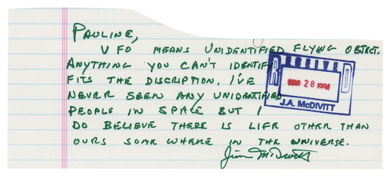 Lot 412 Jim McDivitt Autograph Letter Signed on UFOs