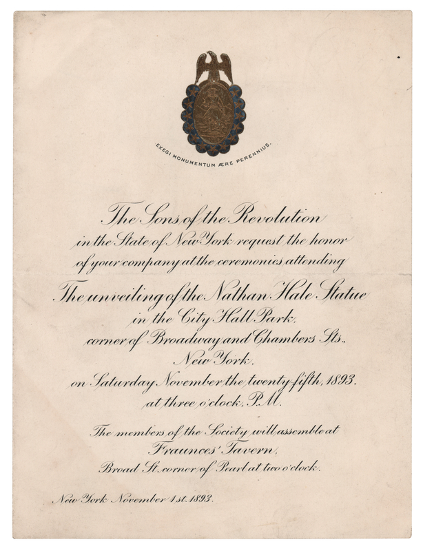 Lot 338 Statue of Nathan Hale Unveiling Ceremony Invitation (1893)