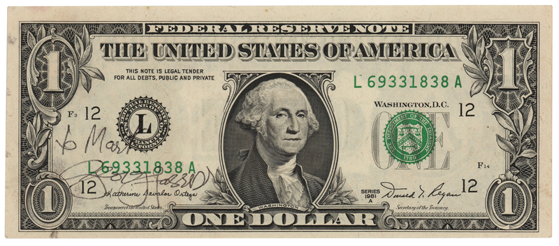 Lot 540 Beatles: George Harrison Signed $1 Dollar Bill