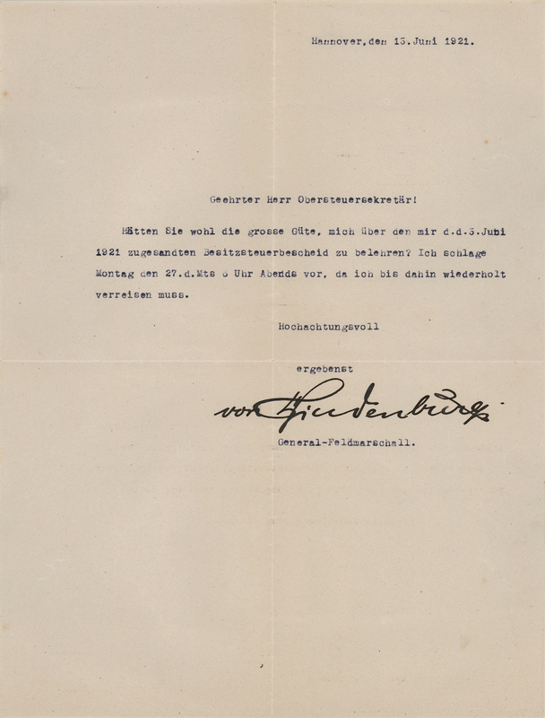 Lot 342 Paul von Hindenburg Typed Letter Signed