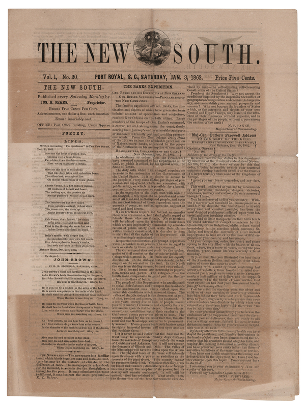 Lot 237 Emancipation in South Carolina: The New South from January 3, 1863