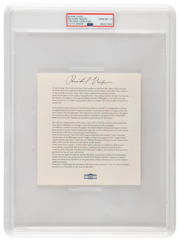 Lot 87 Richard Nixon Signature - PSA GEM MINT 10