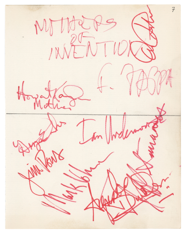 Lot 623 Frank Zappa and the Mothers of Invention Signatures