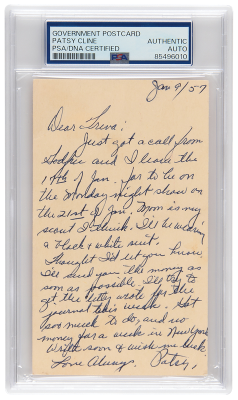 Lot 534 Patsy Cline Autograph Letter Signed - Less than Three Weeks Before Her National TV Debut on Arthur Godfrey?s Talent Scouts