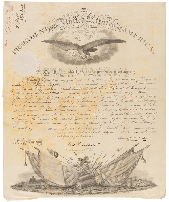 Lot 95 James K. Polk Document Signed as President - Appointment for Future U.S. Quartermaster General Rufus Ingalls