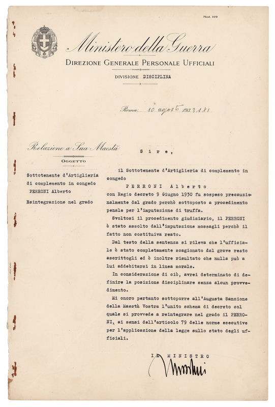 Lot 354 Benito Mussolini Document Signed