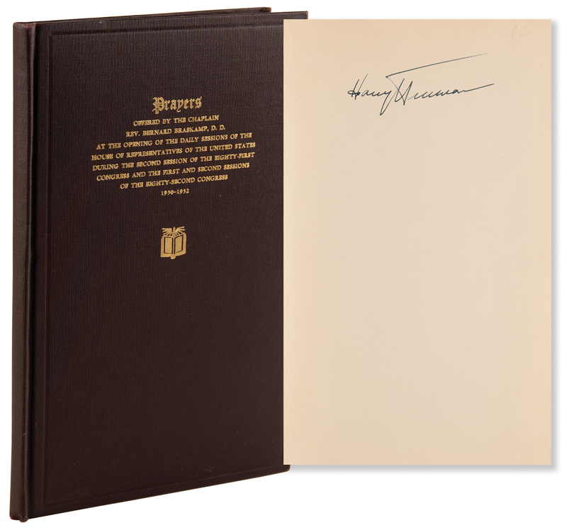 Lot 118 Harry S. Truman Signed Book - Prayers Offered by the Chaplain Rev. Bernard Braskamp at the Opening of Congress