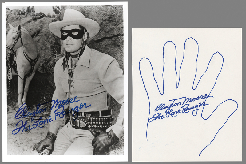Lot 723 Clayton Moore (2) Signed Items - Photograph and Hand Tracing