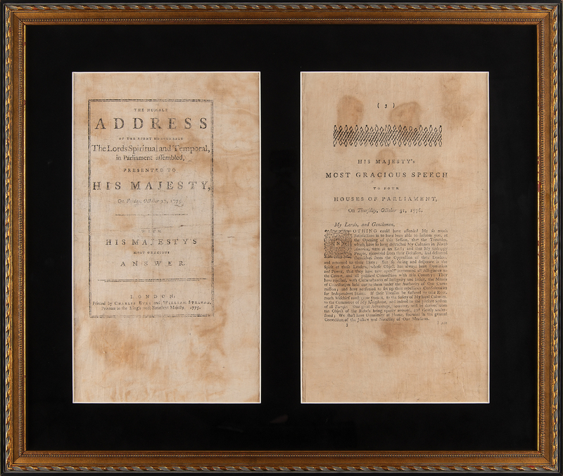 Lot 151 King George III Early Printing of 'His Majesty?s Most Gracious Speech' - The King's First Response to the Declaration of Independence (October 31, 1776)