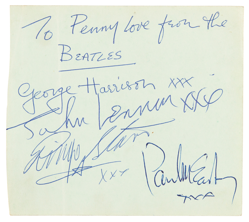 Lot 488 Beatles Signatures (ca. 1963) - ?To Penny, love from the Beatles
