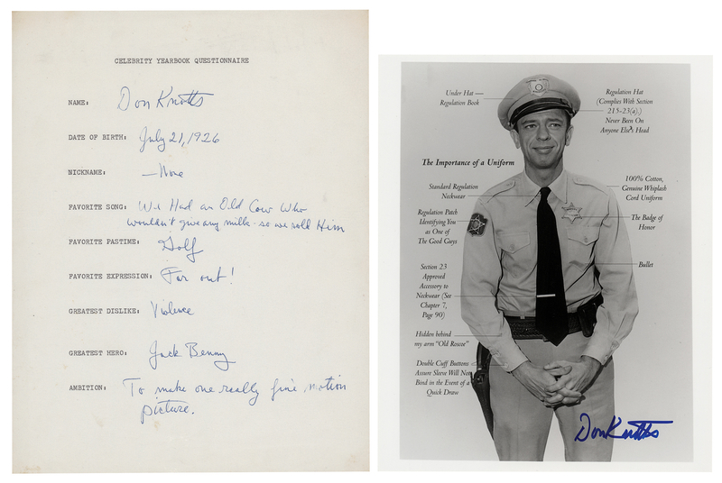 Lot 712 Don Knotts Signed Photograph and Signed Questionnaire