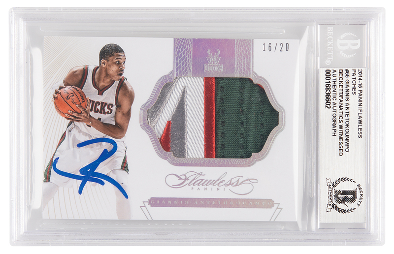 Lot 774 Giannis Antetokounmpo: 2014-15 Panini Flawless Signed Game-Used Patch Card (#16/20)