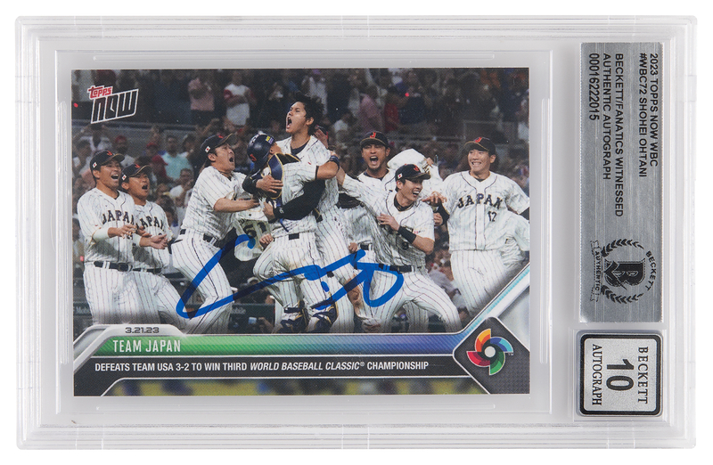 Lot 813 Shohei Ohtani: 2023 Topps Now WBC Signed Baseball Card - BAS AUTO 10