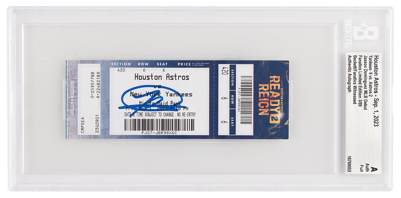Lot 788 Jasson Dominguez Signed Ticket (September 1, 2023, MLB Debut) (Ltd. Ed. #3/89)