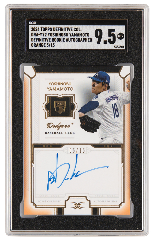 Lot 830 Yoshinobu Yamamoto: 2024 Topps Definitive Collection Rookie Autograph (#5/15) - SGC MT+ 9.5