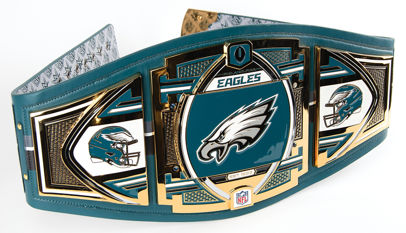 Lot 791 Jalen Hurts and Saquon Barkley Signed Philadelphia Eagles WWE Championship Belt (Ltd. Ed. #3/5)