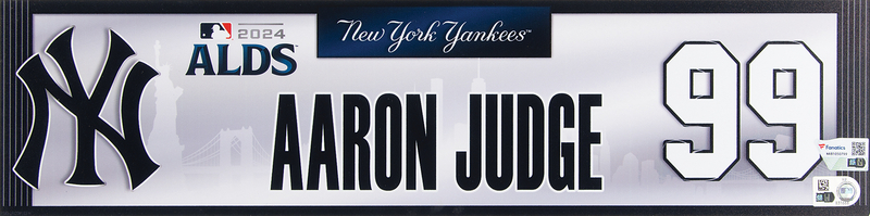 Lot 800 Aaron Judge Game-Used 2024 ALDS Yankee Stadium Locker Tag
