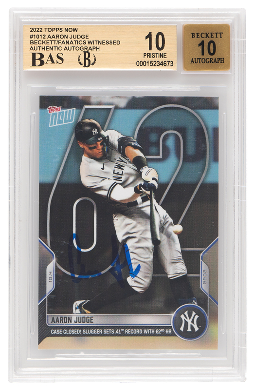 Lot 798 Aaron Judge: 2022 Topps Now '62' Home Run Signed Baseball Card - BGS PRISTINE 10/10