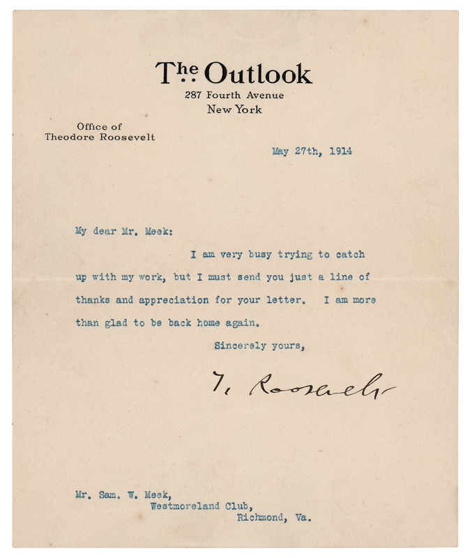 Lot 109 Theodore Roosevelt Typed Letter Signed