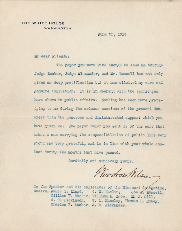 Lot 125 Woodrow Wilson Typed Letter Signed as President to the Speaker of the House: 