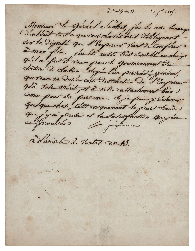 Lot 146 Josephine Bonaparte Letter Signed to General Louis-Gabriel Suchet