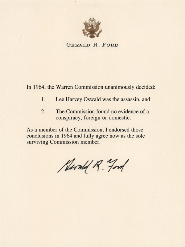Lot 56 Gerald Ford Signed Souvenir Typescript on JFK Assassination: 