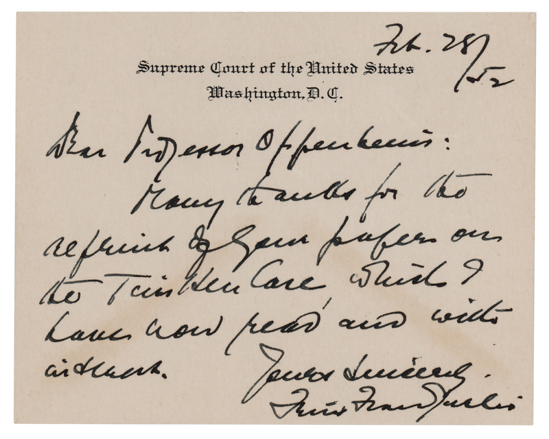 Lot 206 Felix Frankfurter Autograph Letter Signed