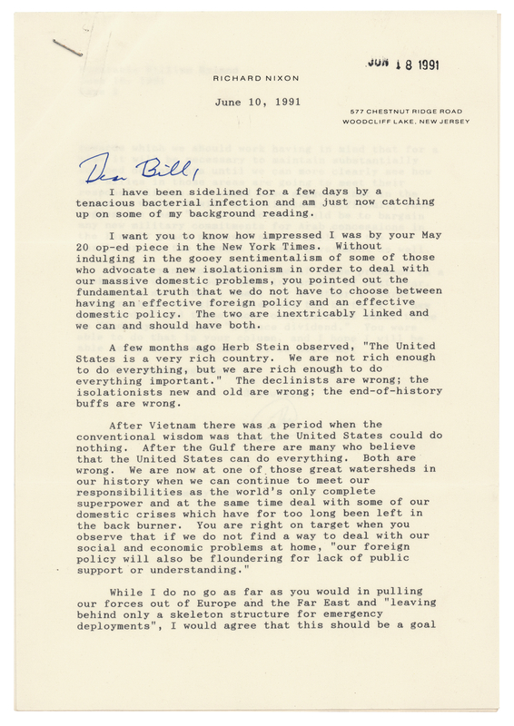 Lot 84 Richard Nixon Typed Letter Signed on US Policy: 