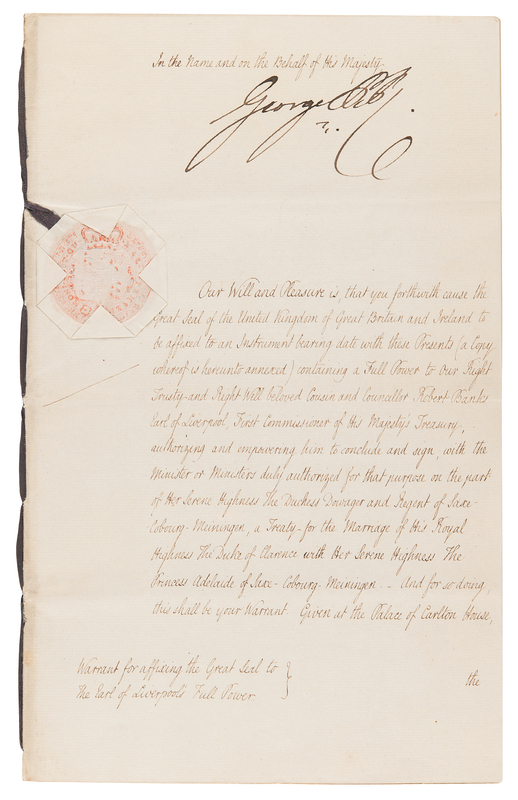 Lot 154 King George IV Document Signed on Marriage of William IV