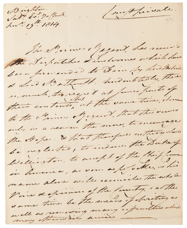 Lot 230 King George IV Autograph Letter Signed on Appointing Wellington as Commander-in-Chief in America