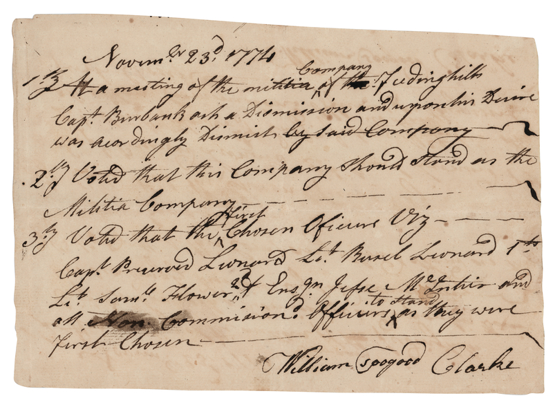 Lot 352 Minute Men: Massachusetts Militia Meeting Minutes (1774)