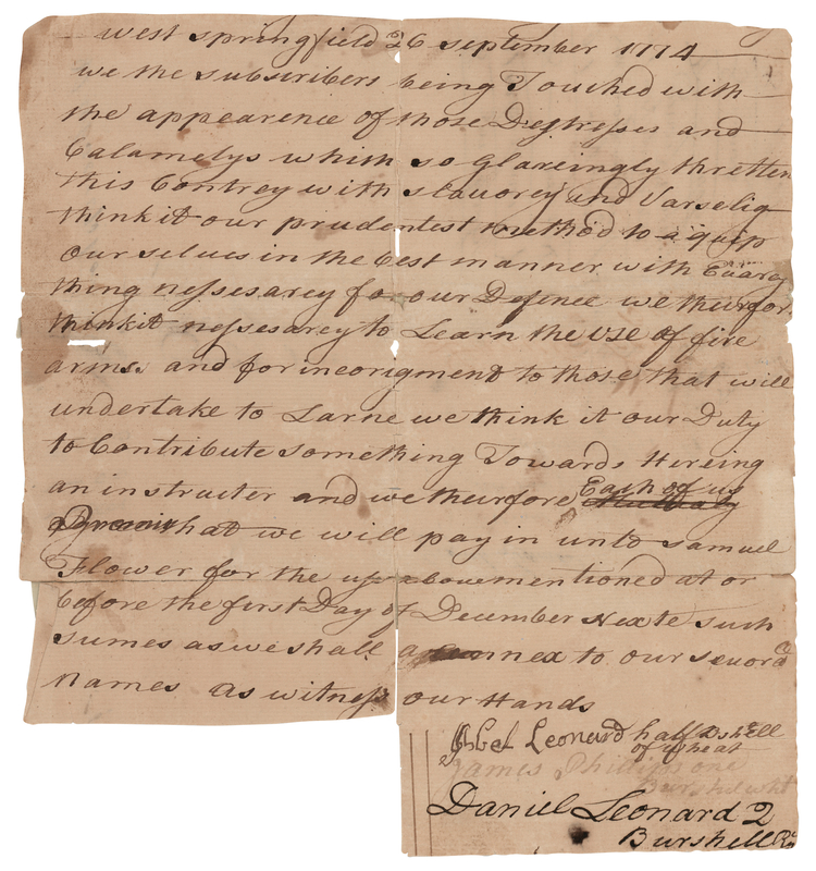 Lot 350 Minute Men: Massachusetts Militia Founding Document (1774) - 