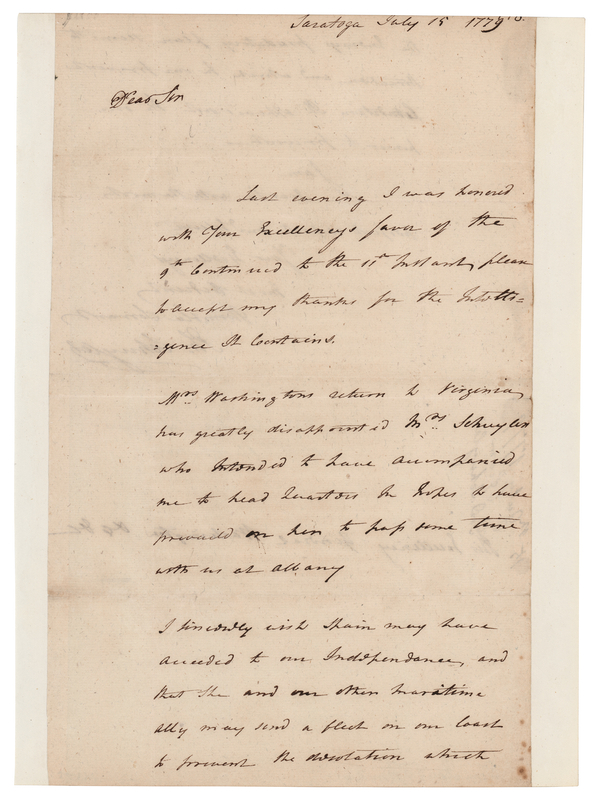 Lot 276 Philip Schuyler Revolutionary War-Dated Autograph Letter Signed to George Washington (1779): 