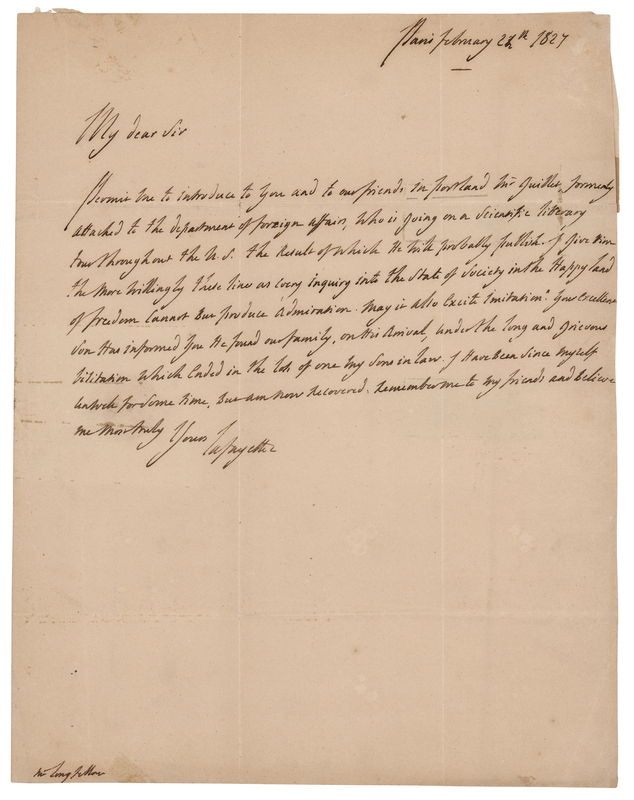 Lot 345 Marquis de Lafayette Autograph Letter Signed to Stephen Longfellow: 