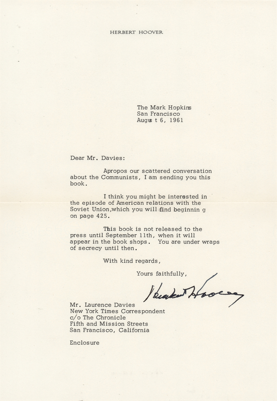 Lot 68 Herbert Hoover Typed Letter Signed