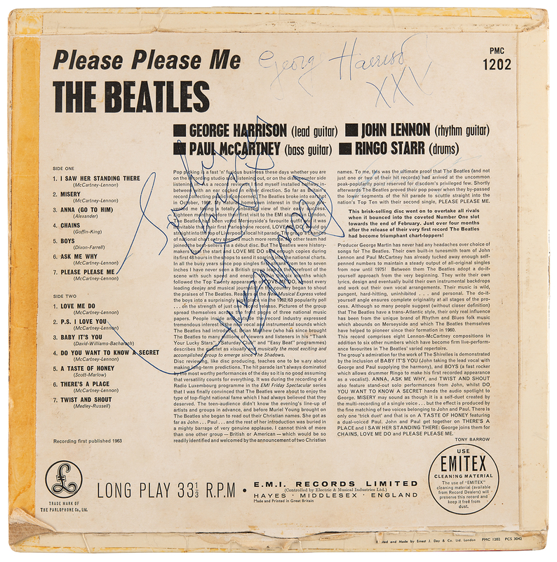 Lot 486 Beatles Signed 'Please Please Me' Album (2nd Pressing) - Obtained March/April 1963