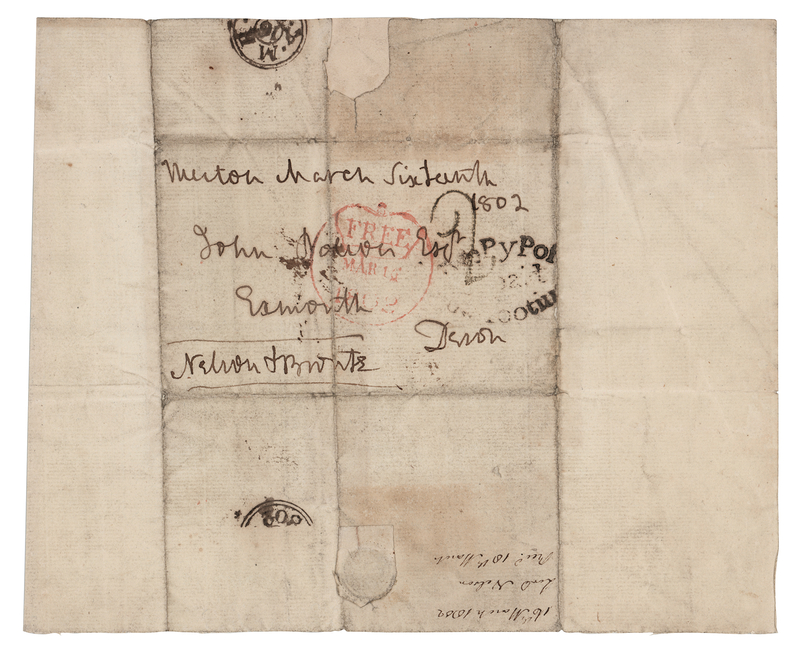 Lot 356 Horatio Nelson Hand-Addressed and Signed Free Frank