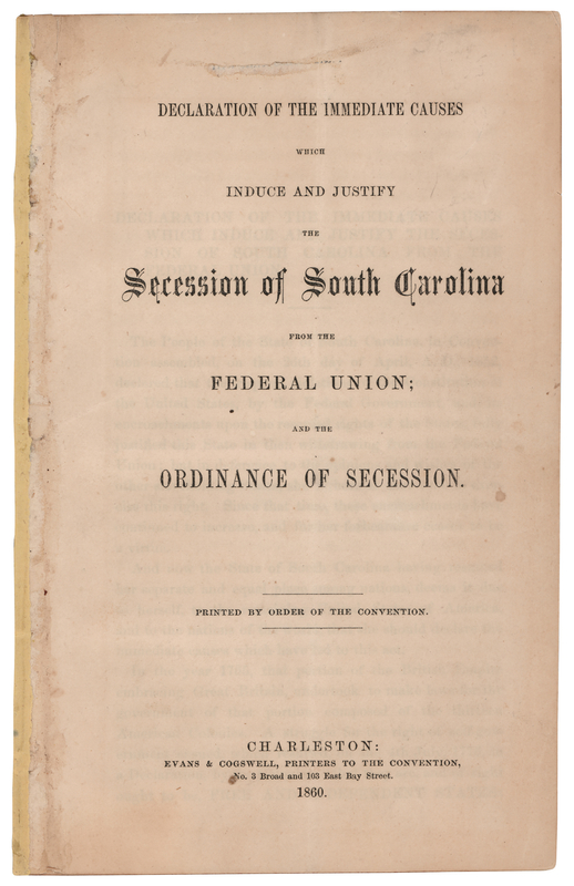 Lot 371 South Carolina Secession Pamphlet (1860): 