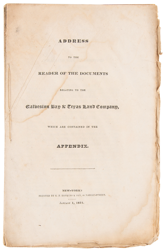 Lot 209 Galveston Bay and Texas Land Company Pamphlet - One of the First Accounts of Texas Written in English