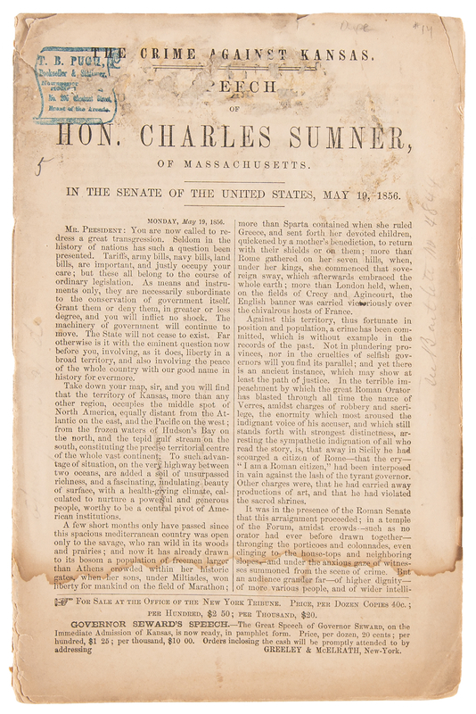 Lot 255 Charles Sumner Pamphlet (1856): 