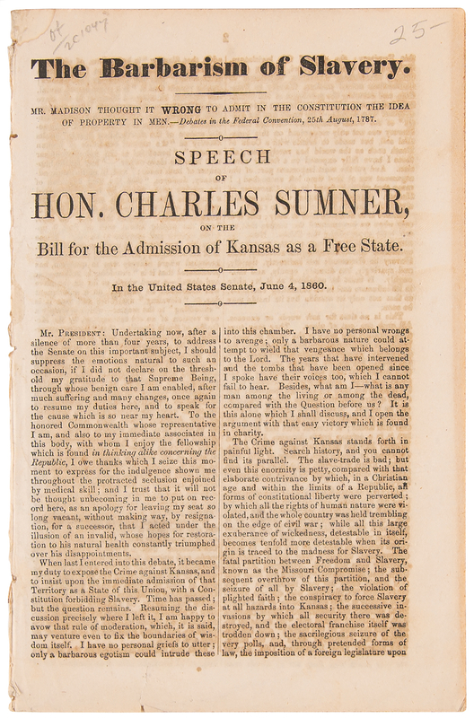 Lot 256 Charles Sumner Pamphlet (1860): 