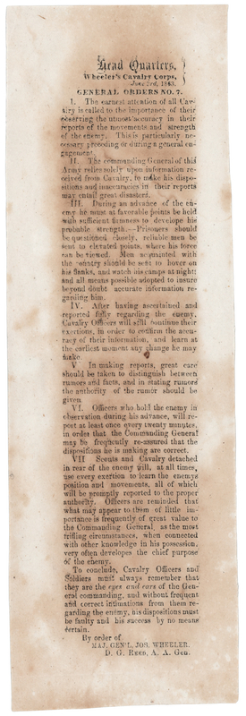 Lot 379 Joseph Wheeler Civil War-Dated General Orders on Intelligence Collection: 