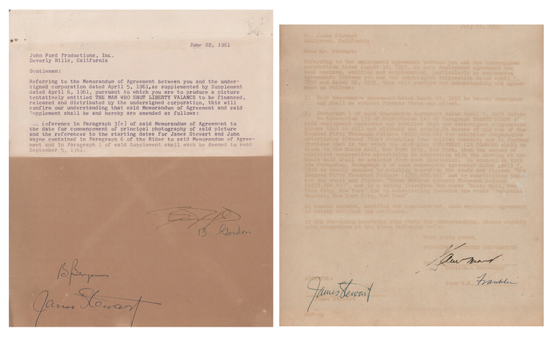 Lot 750 James Stewart (2) Signed Movie Documents for Strategic Air Command and The Man Who Shot Liberty Valance