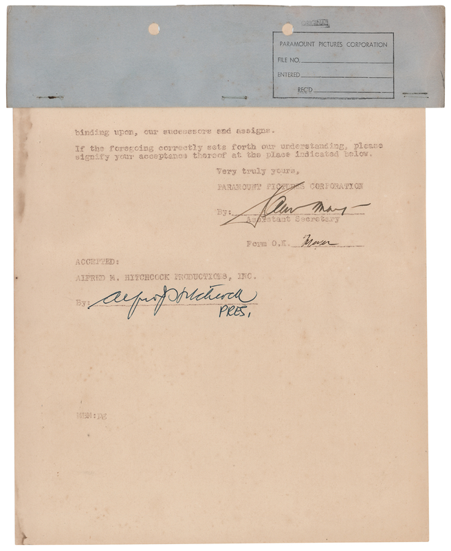 Lot 705 Alfred Hitchcock Signed Movie Document for The Trouble with Harry